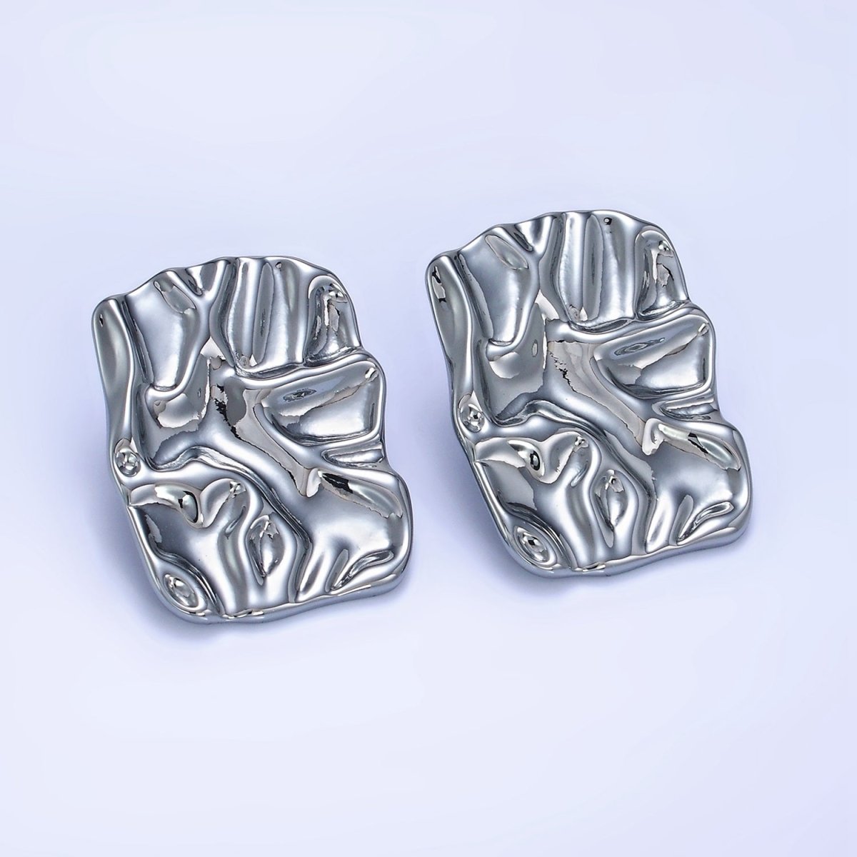 14K Gold Filled 30mm Hammered Foil Rectangular Bar Stud Earrings in Gold &Silver | P474 P475