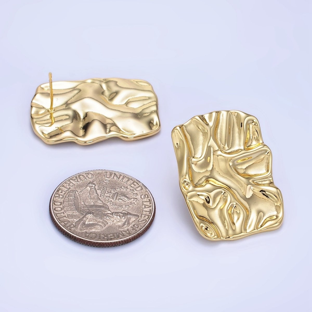 14K Gold Filled 30mm Hammered Foil Rectangular Bar Stud Earrings in Gold &Silver | P474 P475