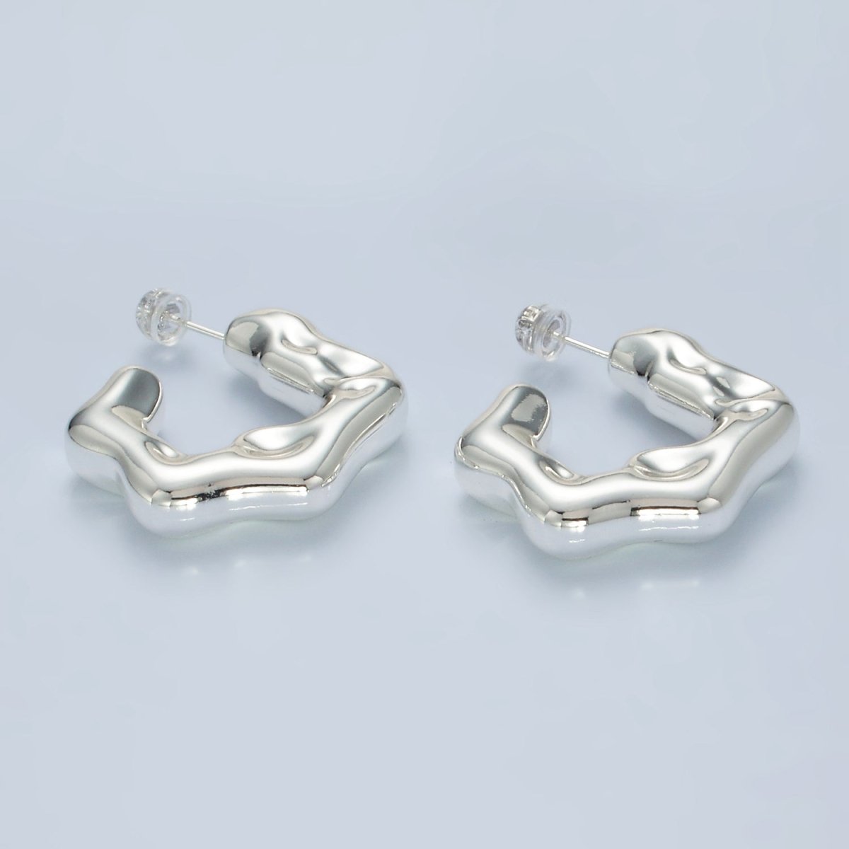 30mm Hammered Molten C-Shaped Hoop Earrings in Gold & Silver | AD686 AD687