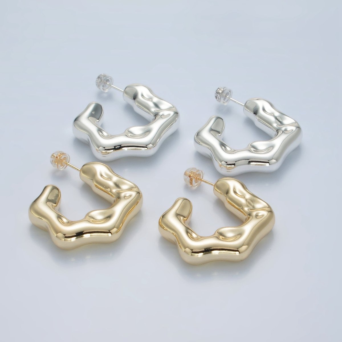 30mm Hammered Molten C-Shaped Hoop Earrings in Gold & Silver | AD686 AD687