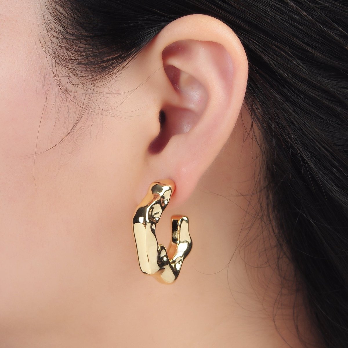 30mm Hammered Molten C-Shaped Hoop Earrings in Gold & Silver | AD686 AD687