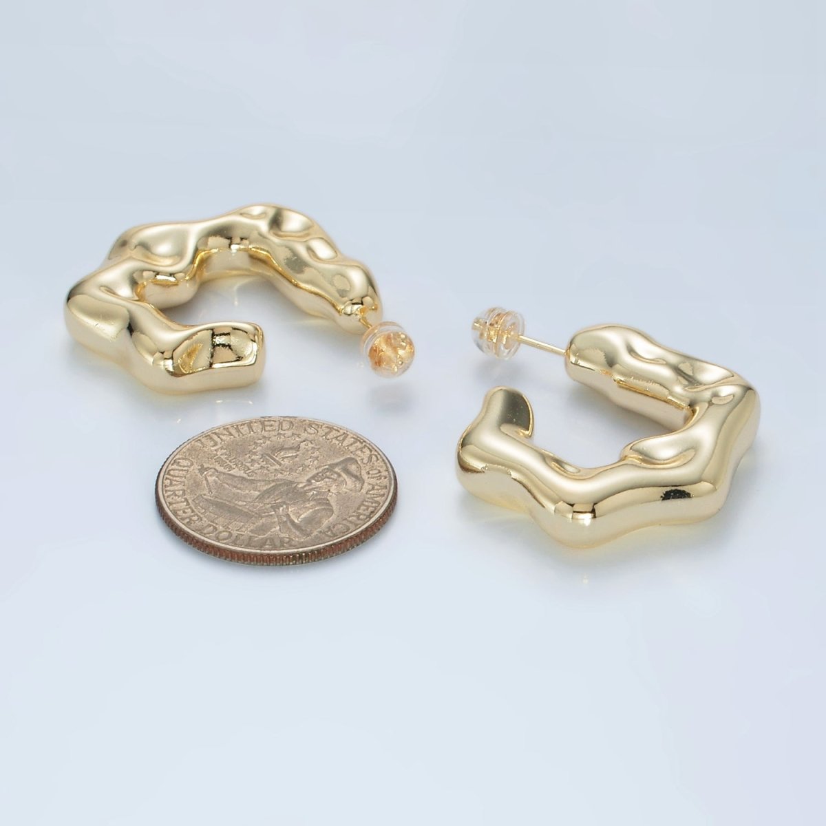 30mm Hammered Molten C-Shaped Hoop Earrings in Gold & Silver | AD686 AD687