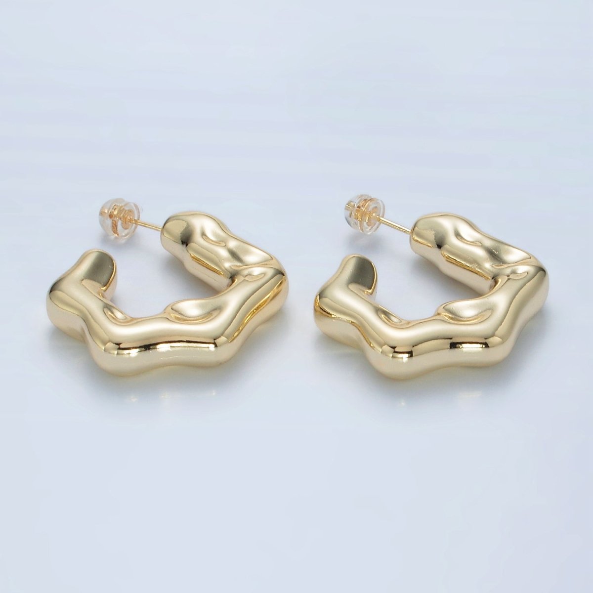 30mm Hammered Molten C-Shaped Hoop Earrings in Gold & Silver | AD686 AD687