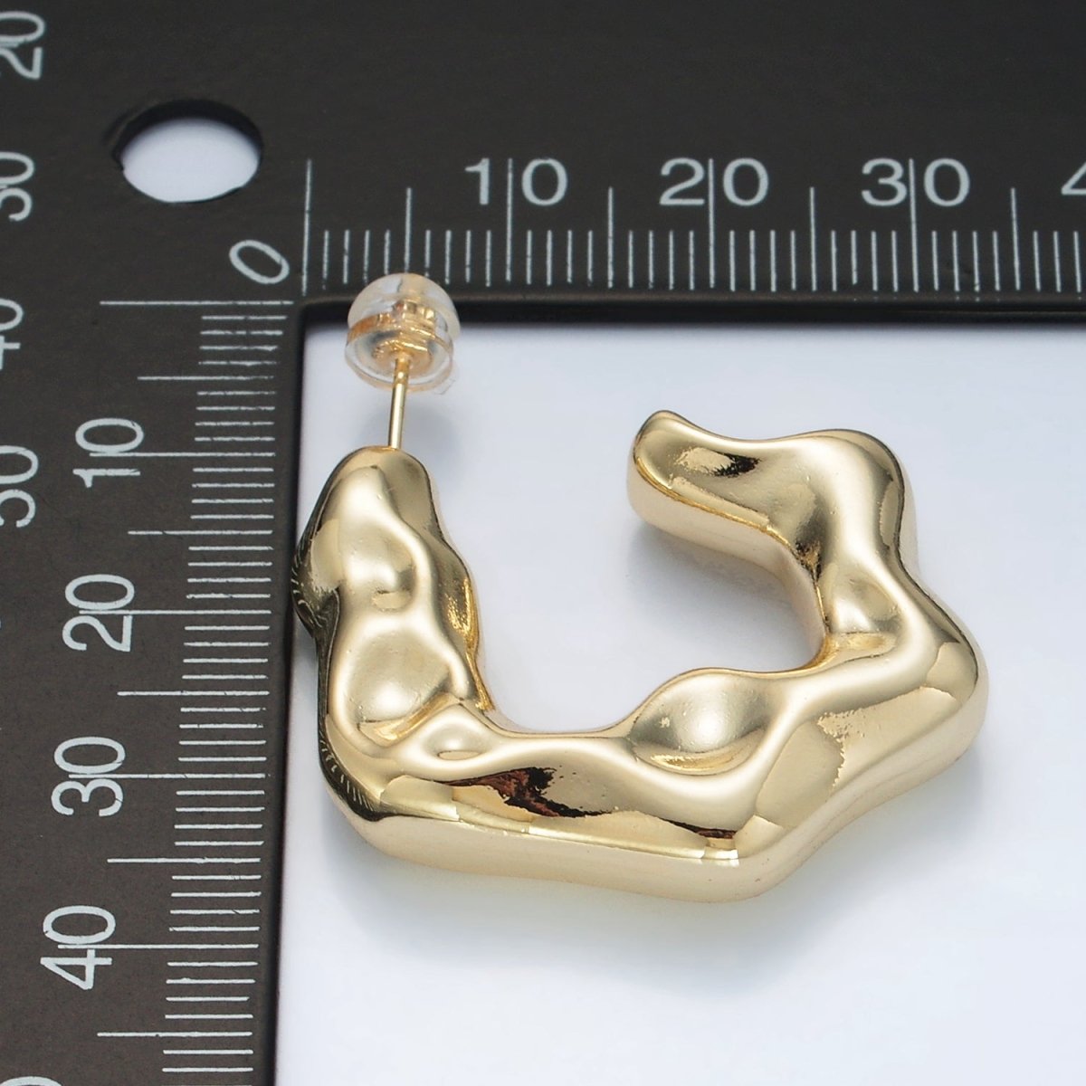 30mm Hammered Molten C-Shaped Hoop Earrings in Gold & Silver | AD686 AD687