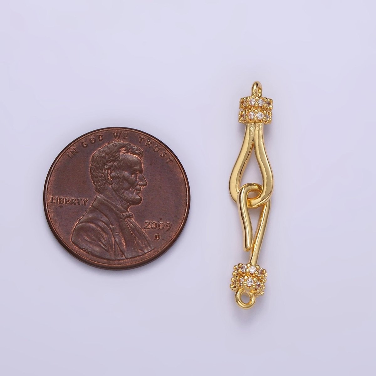 14K Gold Filled 30mm Hook Loop Micro Paved CZ Connector Jewelry Findings Supply | Z660