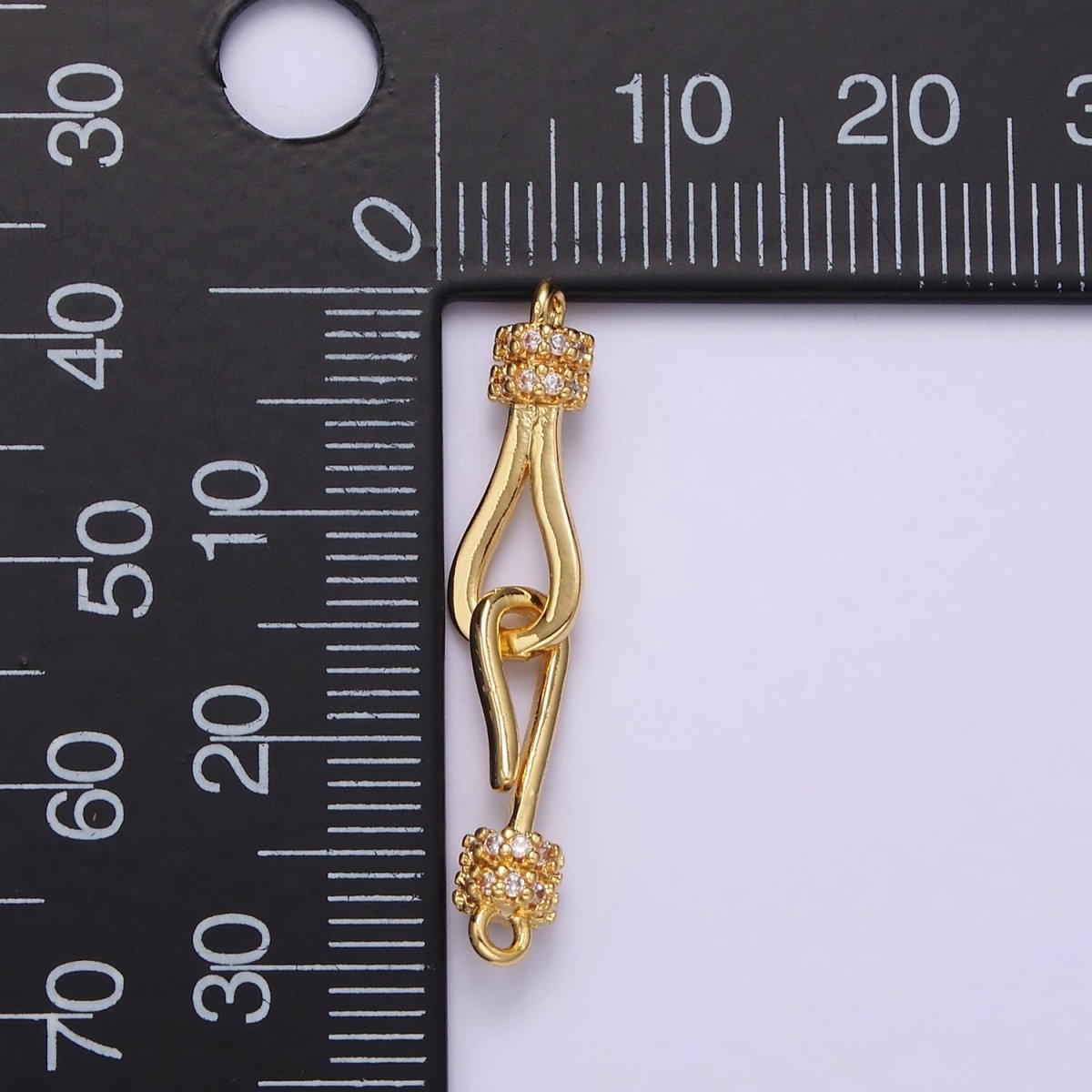 14K Gold Filled 30mm Hook Loop Micro Paved CZ Connector Jewelry Findings Supply | Z660