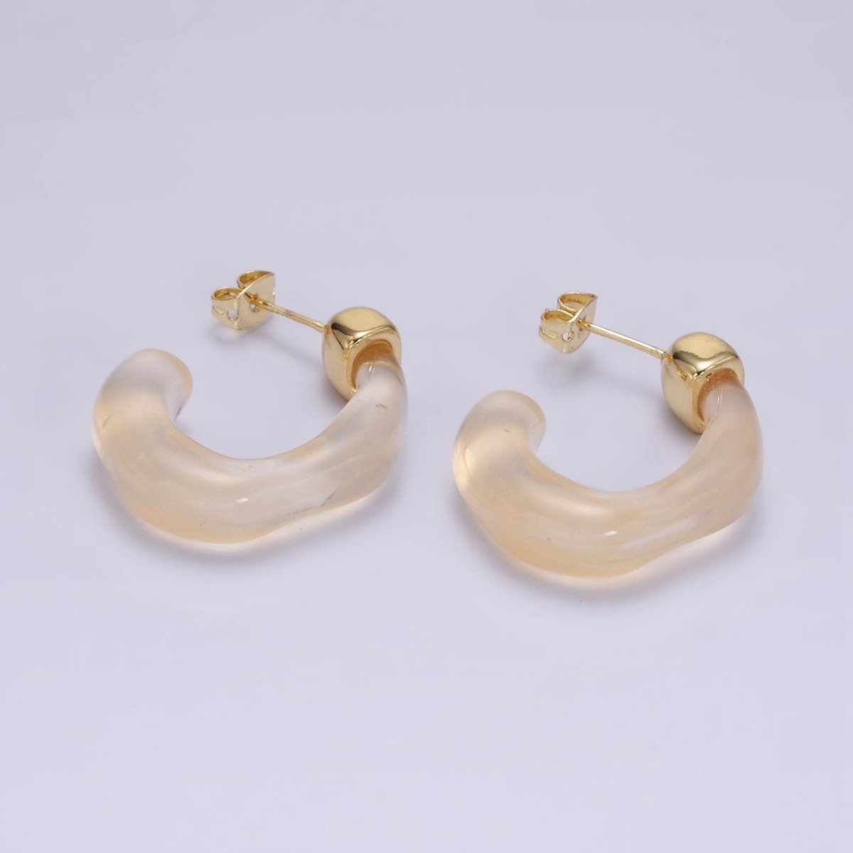 14K Gold Filled 30mm J-Shaped Resin Hoop Earrings | AE161 - AE167