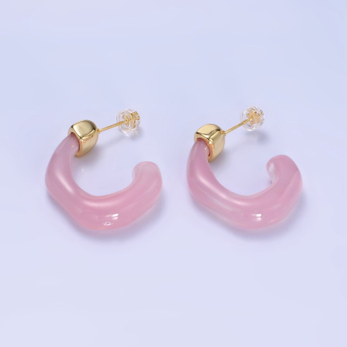 14K Gold Filled 30mm J-Shaped Resin Hoop Earrings | AE161 - AE167