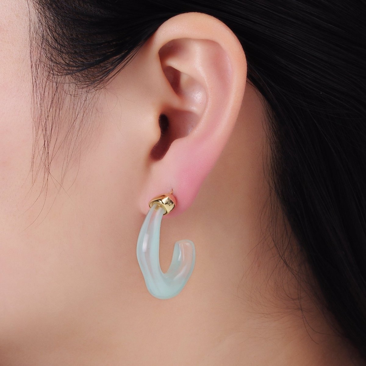 14K Gold Filled 30mm J-Shaped Resin Hoop Earrings | AE161 - AE167