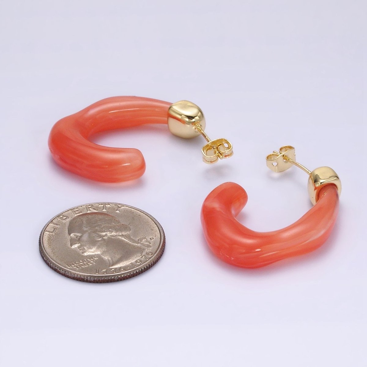 14K Gold Filled 30mm J-Shaped Resin Hoop Earrings | AE161 - AE167