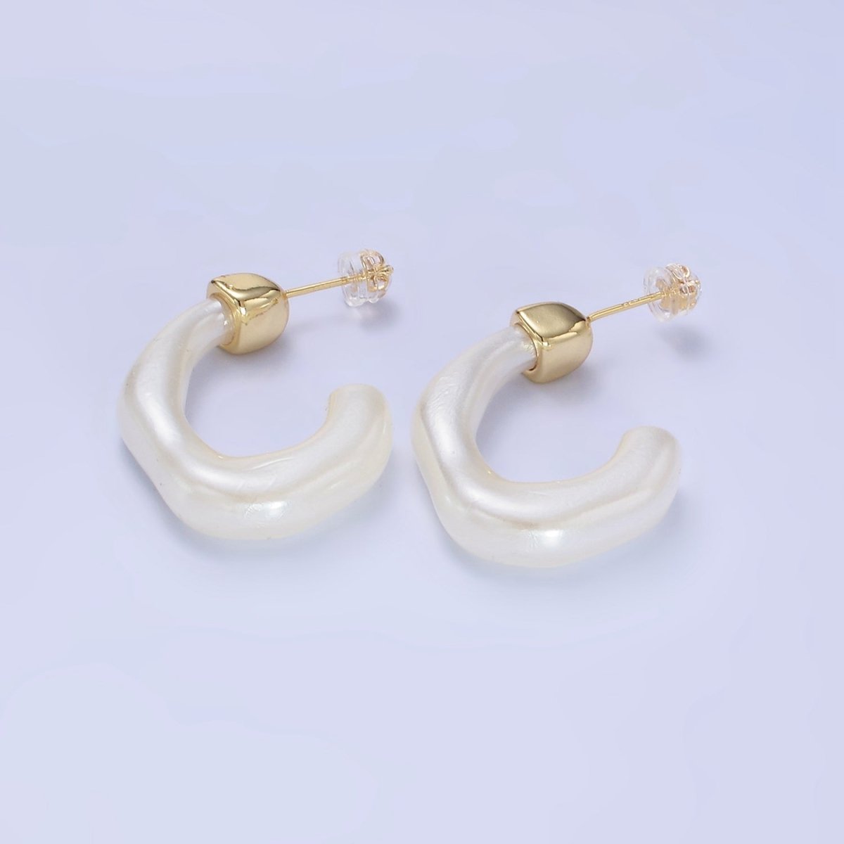 14K Gold Filled 30mm J-Shaped Resin Hoop Earrings | AE161 - AE167