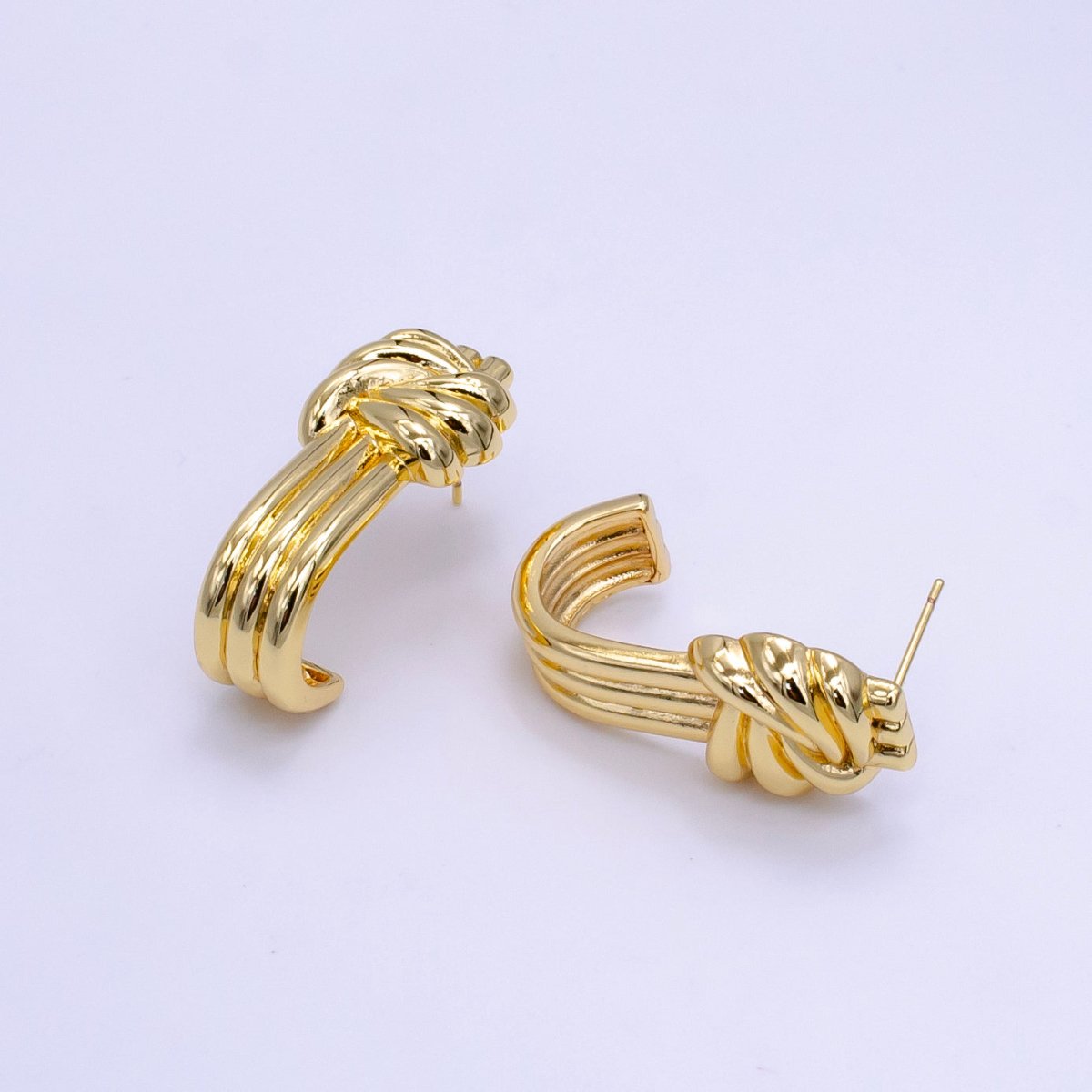 14K Gold Filled 30mm Knot Tied Triple Band J-Shaped Hoop Earrings | AB1170 - DLUXCA