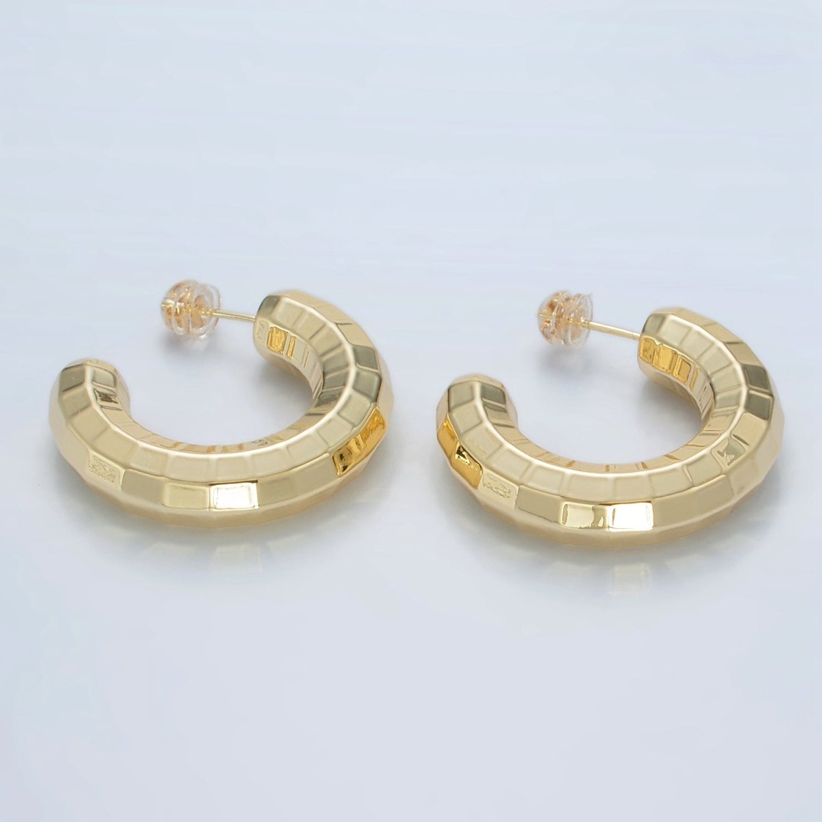 30mm Lightweight Multifaceted C-Shaped Hoop Earrings in Gold & Silver | AD675 AD676