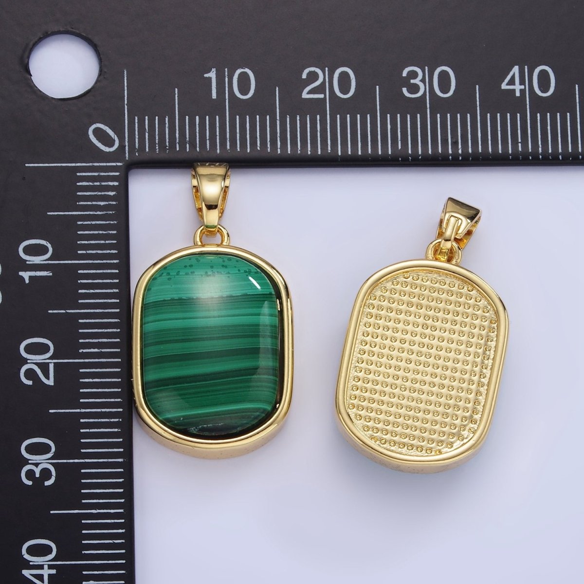 14K Gold Filled 30mm Malachite Gemstone Oblong Bezel Pendant | AA1237 - DLUXCA