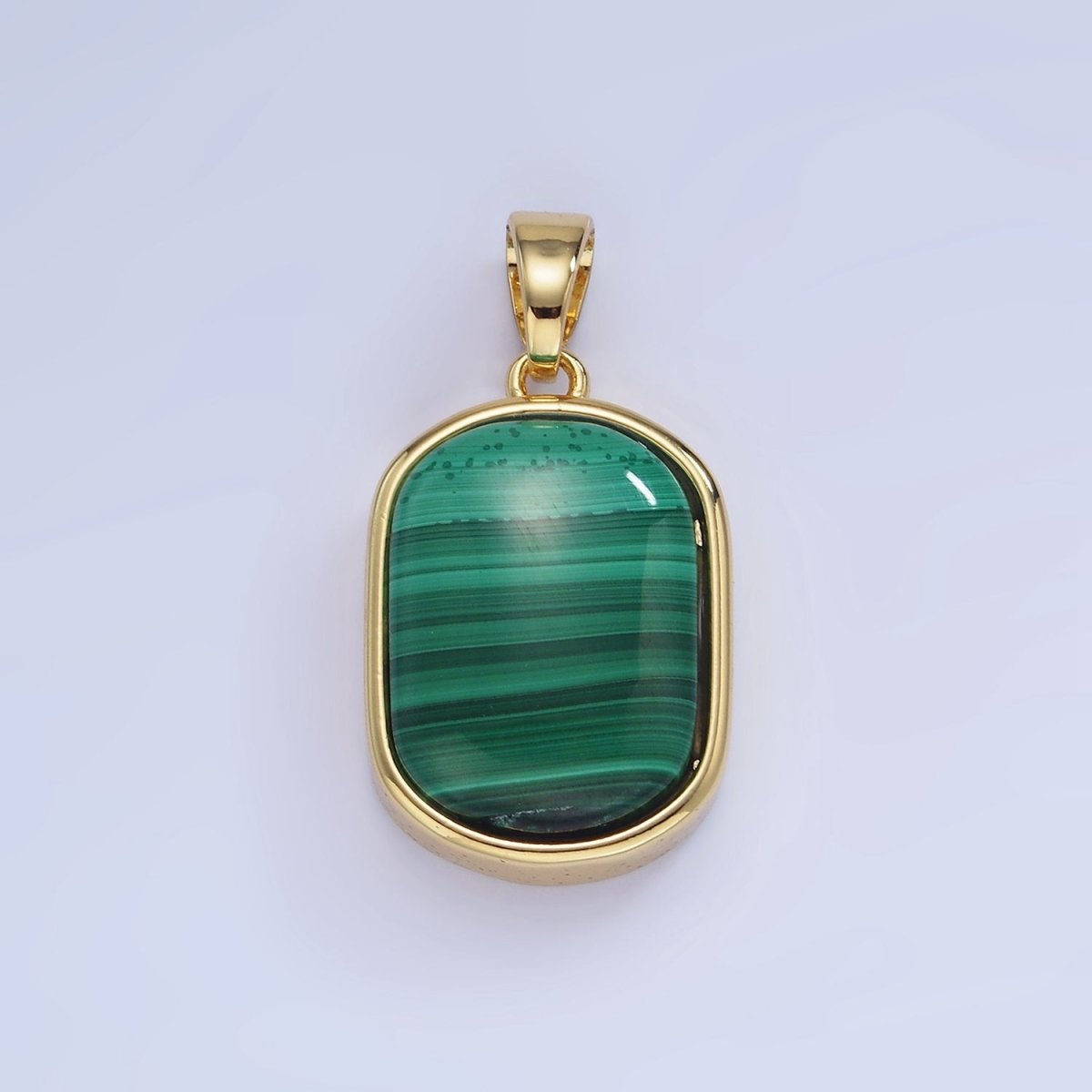 14K Gold Filled 30mm Malachite Gemstone Oblong Bezel Pendant | AA1237 - DLUXCA