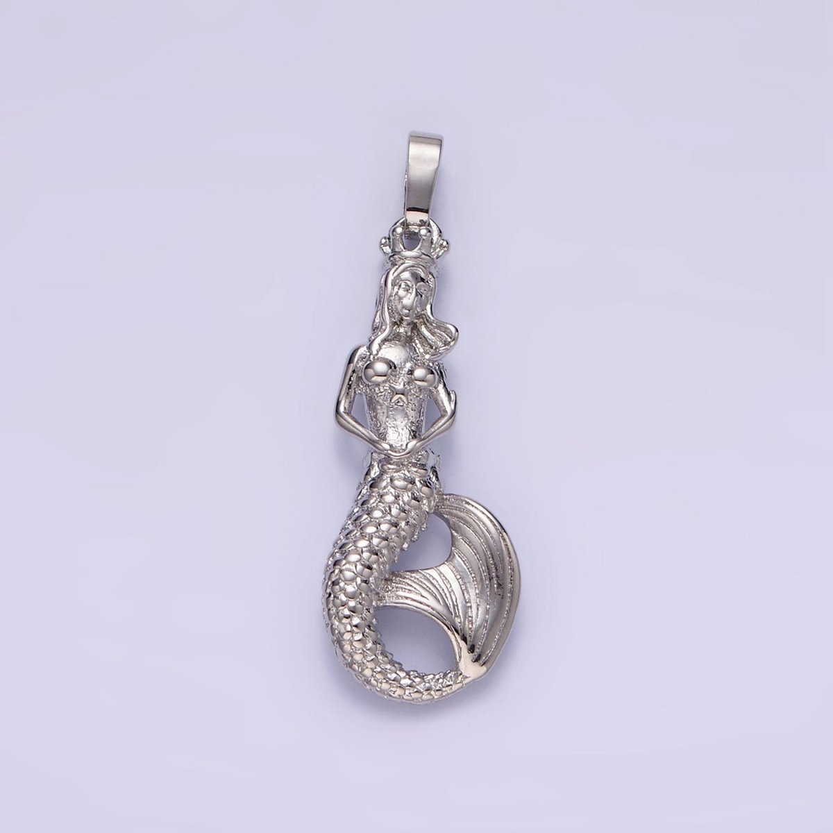14K Gold Filled 30mm Mermaid Myth Textured Minimalist Solid Pendant in Gold & Silver | AA298