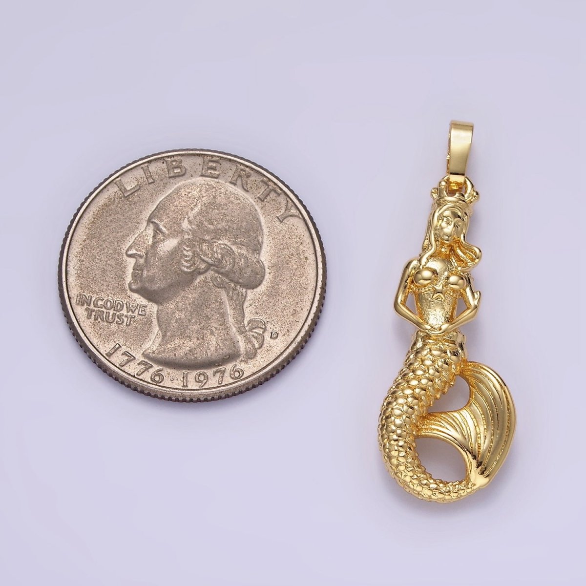 14K Gold Filled 30mm Mermaid Myth Textured Minimalist Solid Pendant in Gold & Silver | AA298