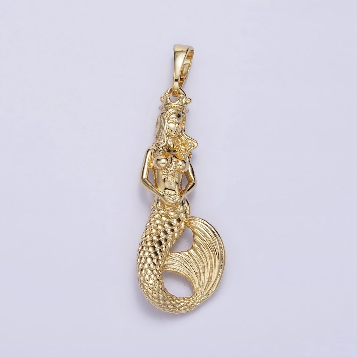 14K Gold Filled 30mm Mermaid Myth Textured Minimalist Solid Pendant in Gold & Silver | AA298