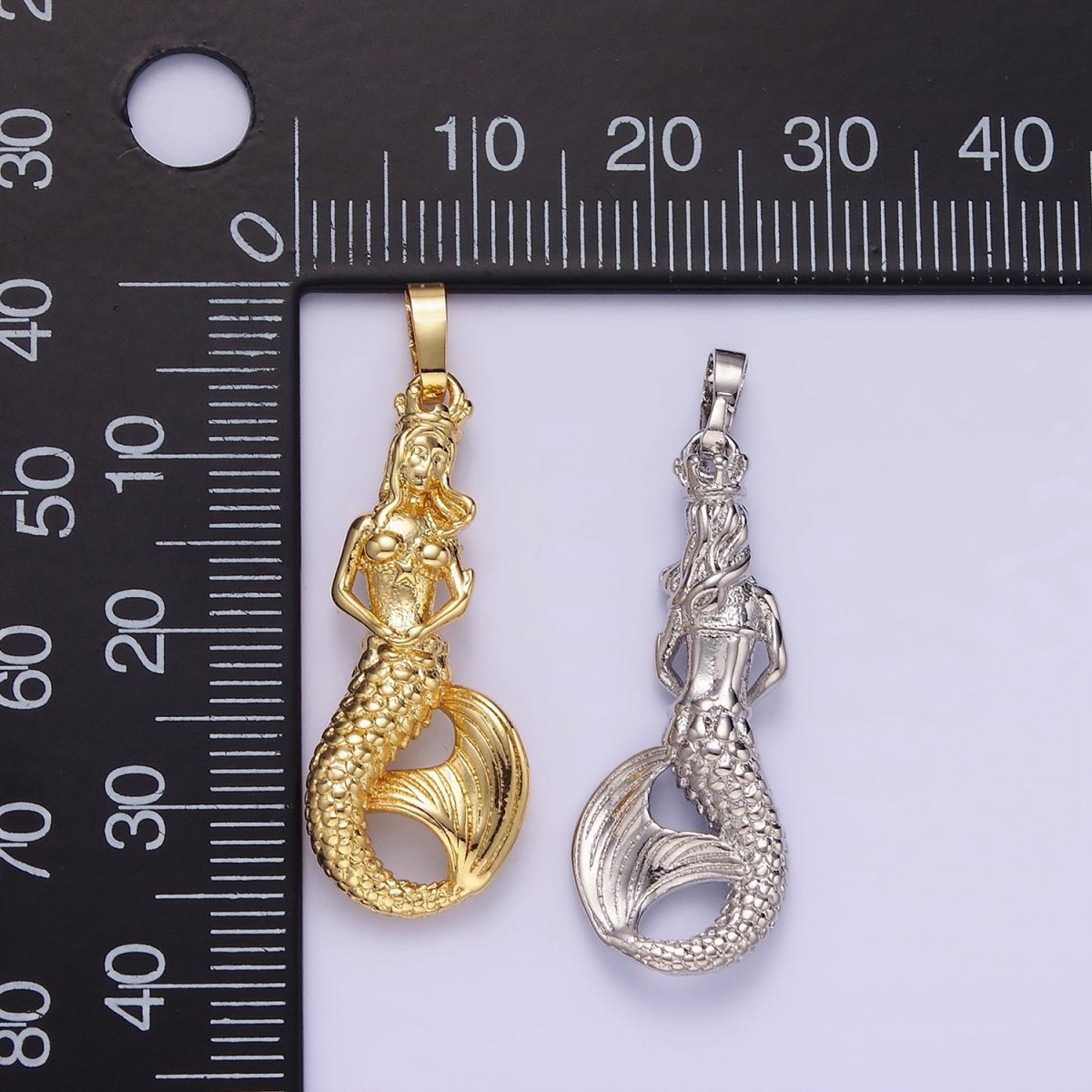 14K Gold Filled 30mm Mermaid Myth Textured Minimalist Solid Pendant in Gold & Silver | AA298