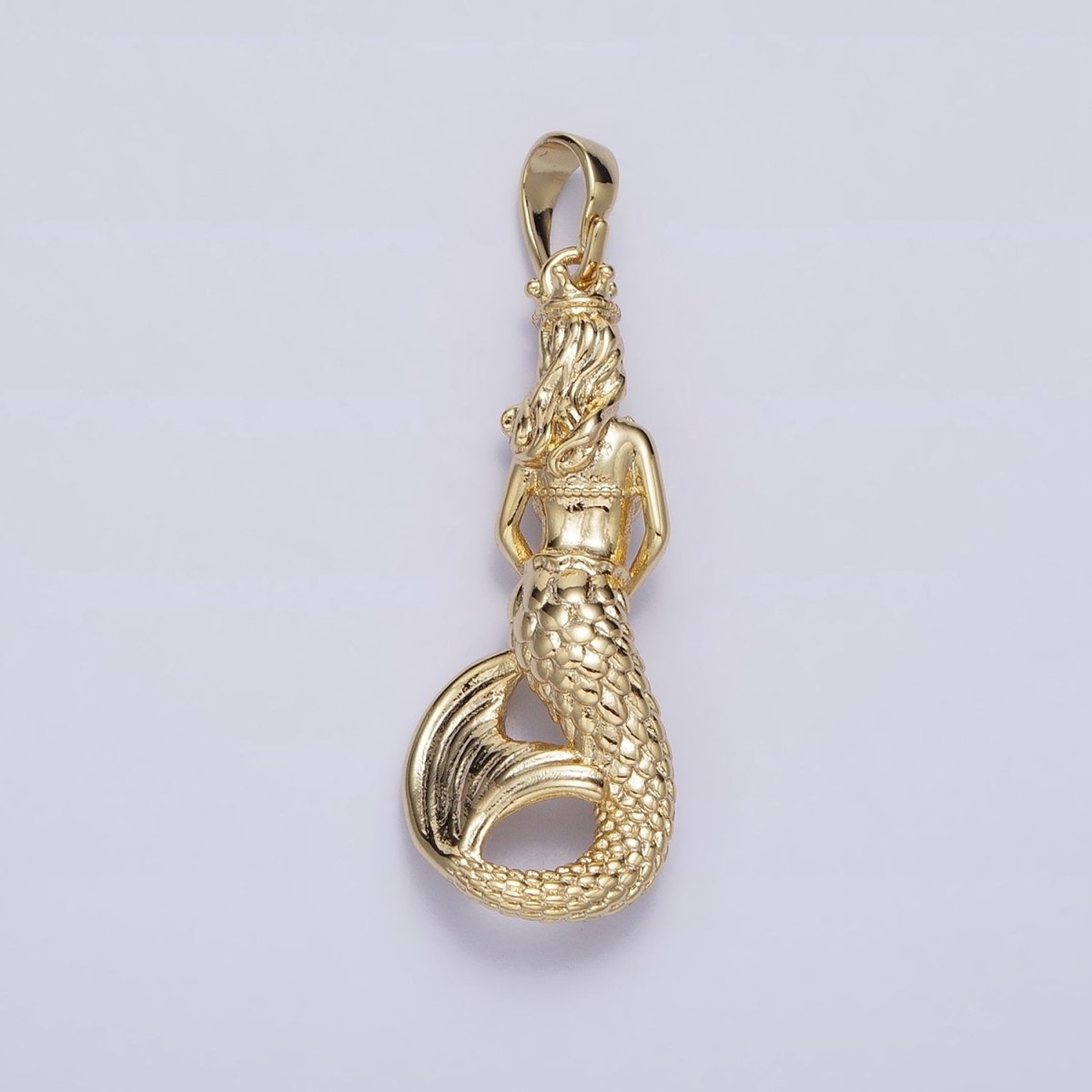 14K Gold Filled 30mm Mermaid Myth Textured Minimalist Solid Pendant in Gold & Silver | AA298