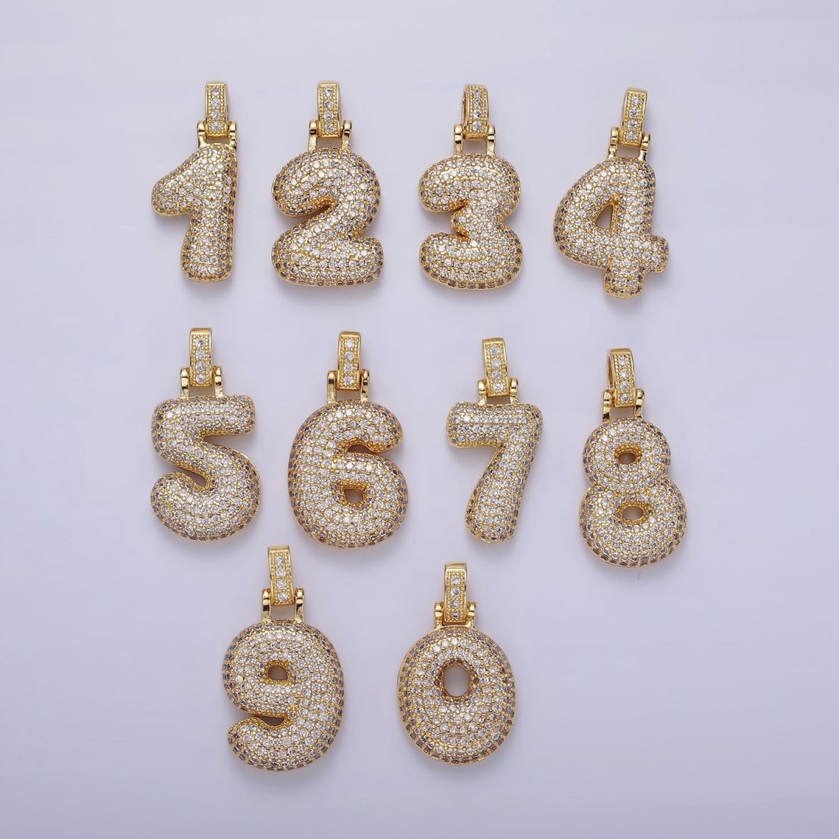 14K Gold Filled 30mm Micro Paved Balloon Bubble Number Pendant | AA1321 - AA1325