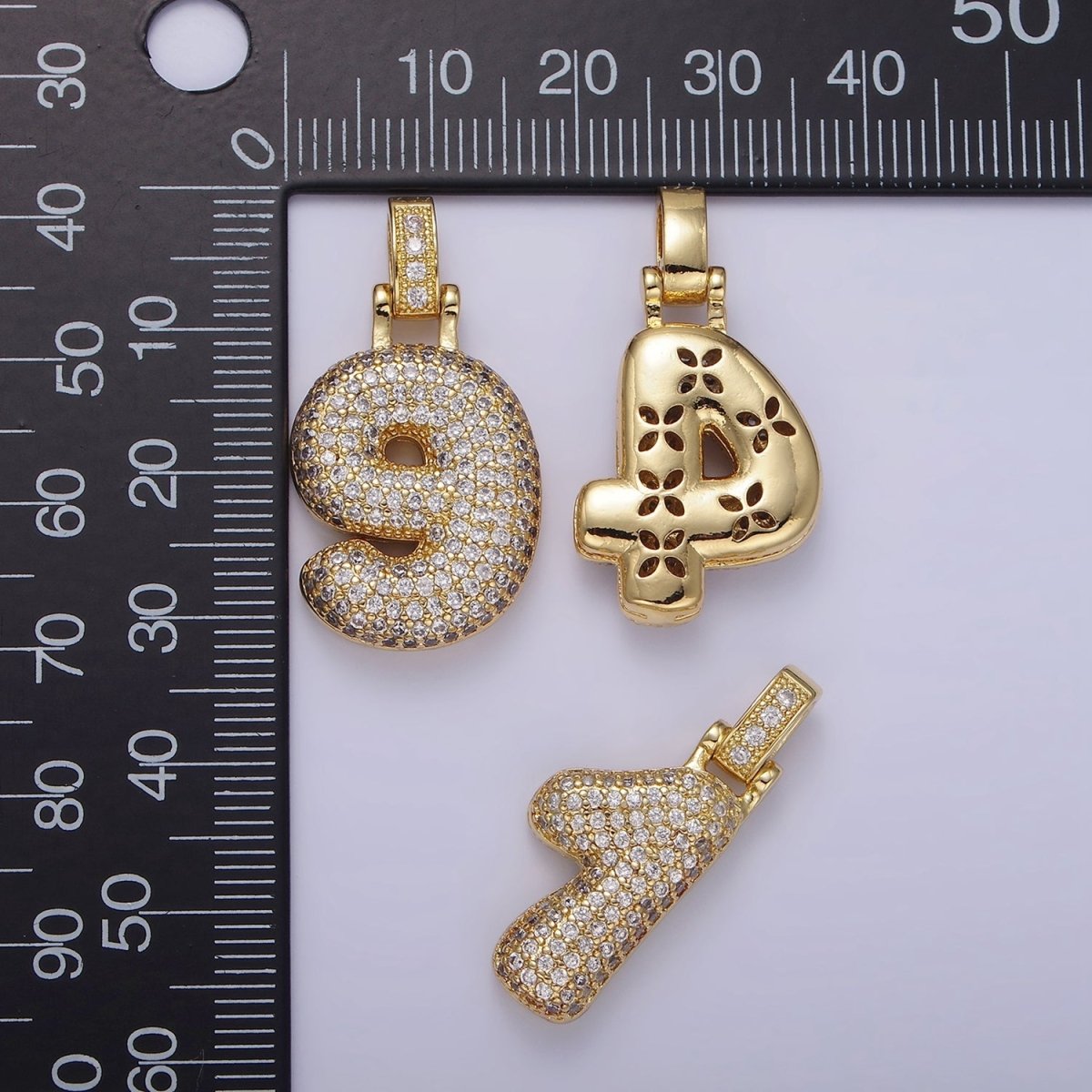 14K Gold Filled 30mm Micro Paved Balloon Bubble Number Pendant | AA1321 - AA1325