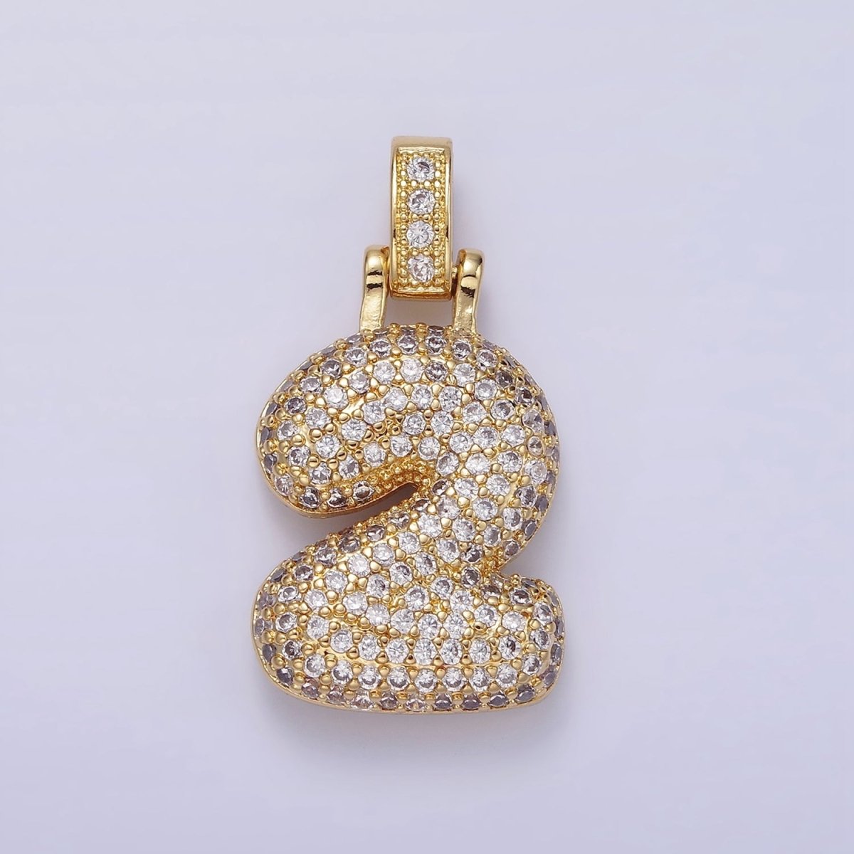 14K Gold Filled 30mm Micro Paved Balloon Bubble Number Pendant | AA1321 - AA1325
