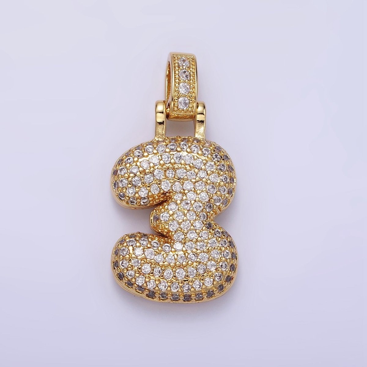 14K Gold Filled 30mm Micro Paved Balloon Bubble Number Pendant | AA1321 - AA1325