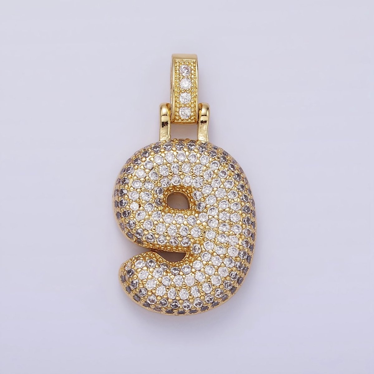 14K Gold Filled 30mm Micro Paved Balloon Bubble Number Pendant | AA1321 - AA1325