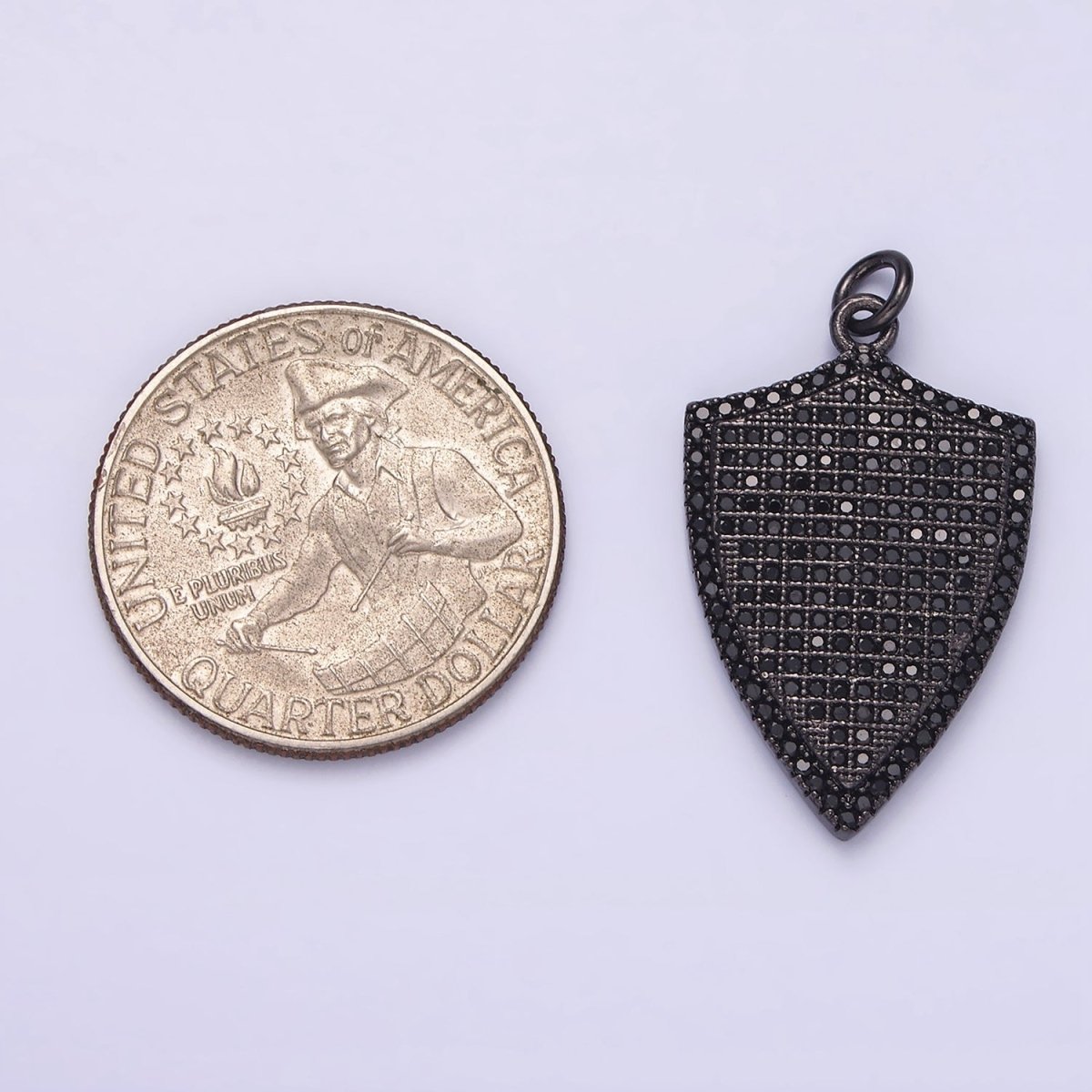 14K Gold Filled 30mm Micro Paved CZ Shield Charm in Silver, Gold, Black | N1132 - N1134