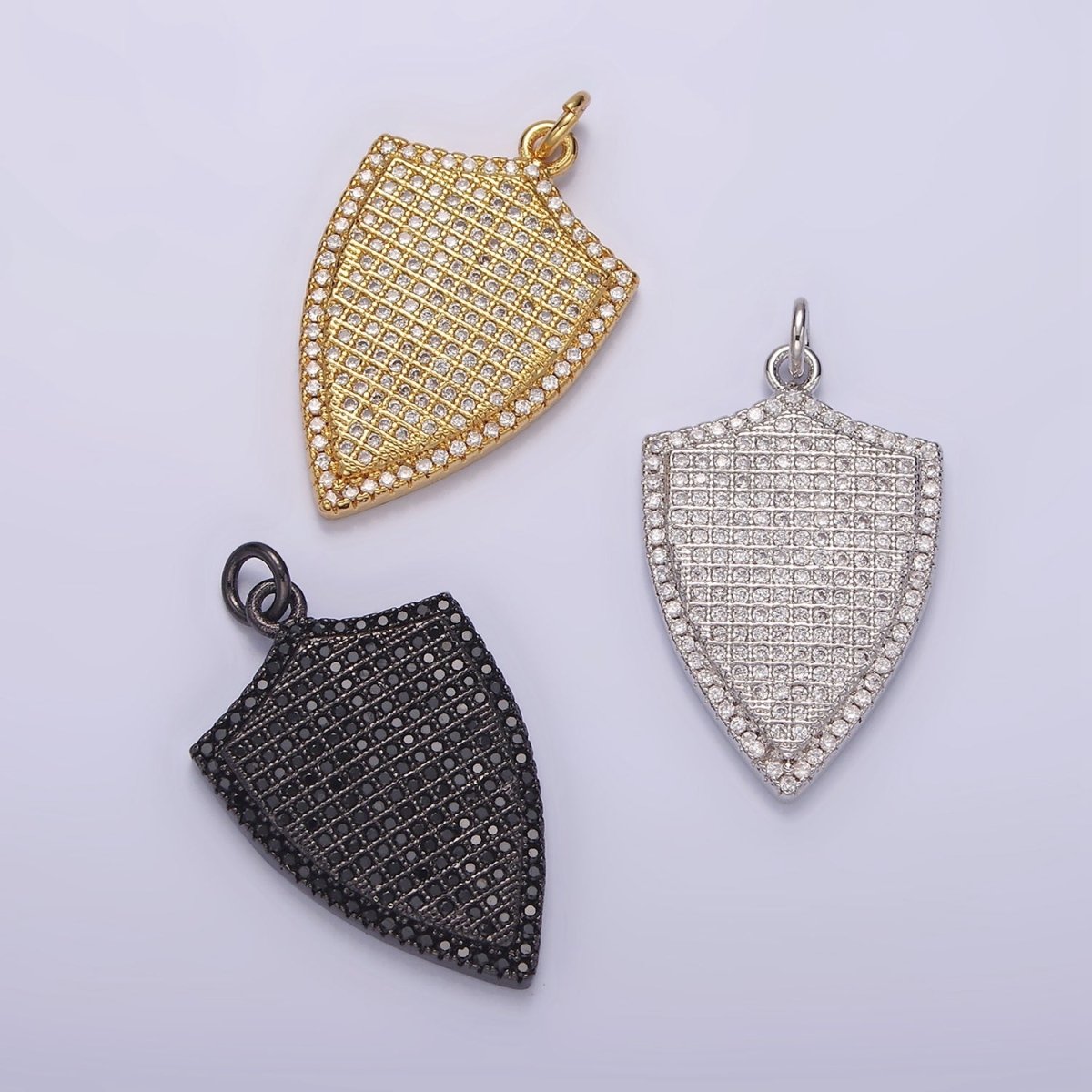 14K Gold Filled 30mm Micro Paved CZ Shield Charm in Silver, Gold, Black | N1132 - N1134