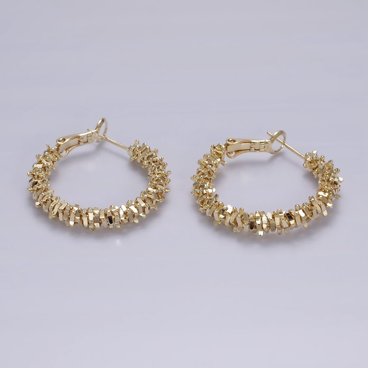 14K Gold Filled 30mm Multiple Geometric Bead Hinge Hoop Earrings in Gold & Silver | AE297 AE298