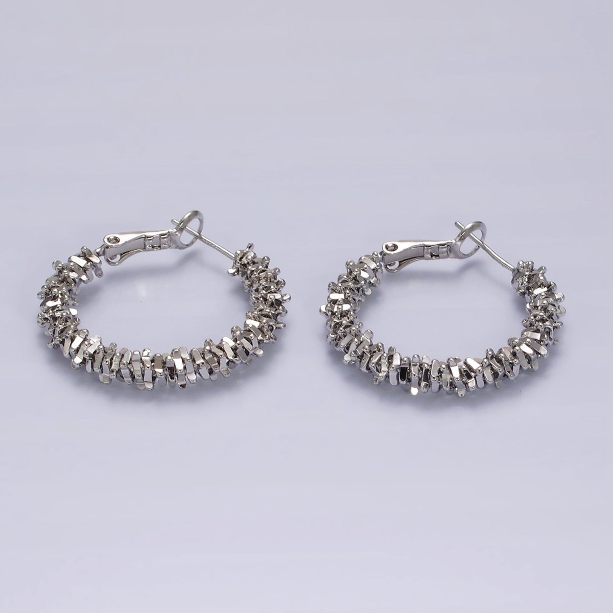 14K Gold Filled 30mm Multiple Geometric Bead Hinge Hoop Earrings in Gold & Silver | AE297 AE298