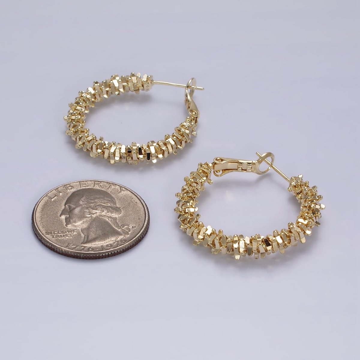14K Gold Filled 30mm Multiple Geometric Bead Hinge Hoop Earrings in Gold & Silver | AE297 AE298