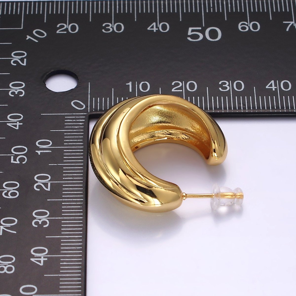 14K Gold Filled 30mm Multiple Line Dome C-Shaped Hoop Earrings in Silver & Gold | AE-104 AE-105