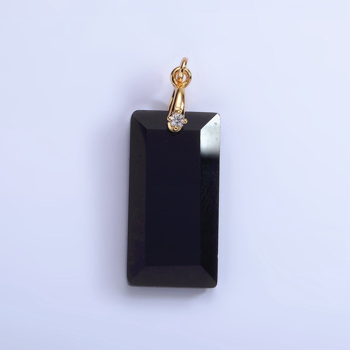 14K Gold Filled 30mm Natural Gemstone Rectangular Bar CZ Bail Pendant | AG288 - AG293