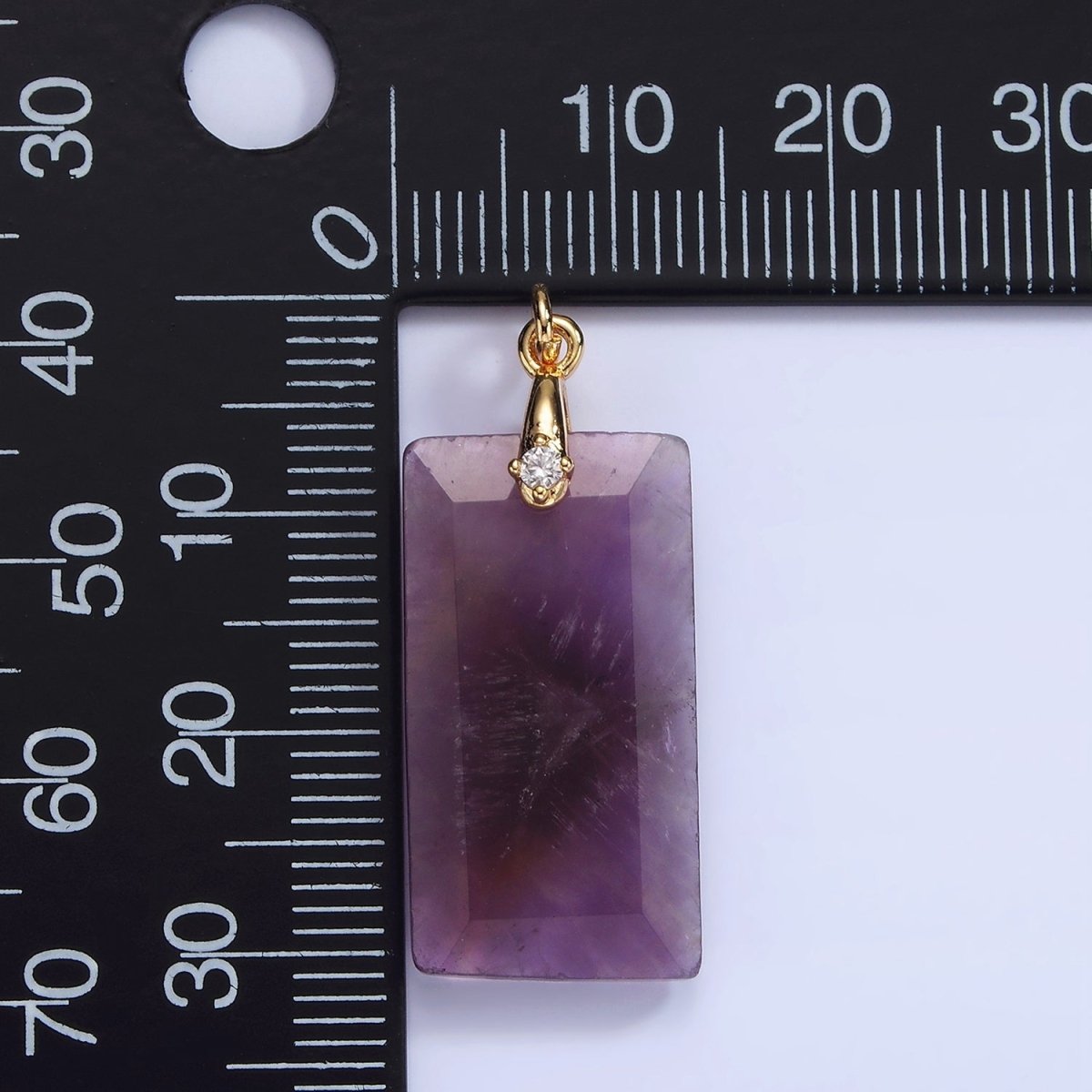 14K Gold Filled 30mm Natural Gemstone Rectangular Bar CZ Bail Pendant | AG288 - AG293