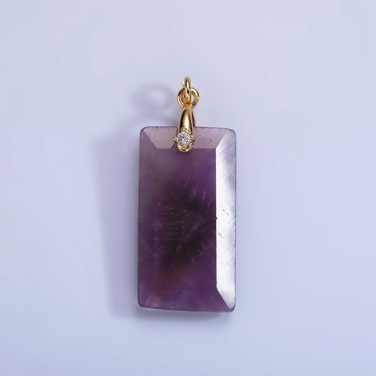 14K Gold Filled 30mm Natural Gemstone Rectangular Bar CZ Bail Pendant | AG288 - AG293