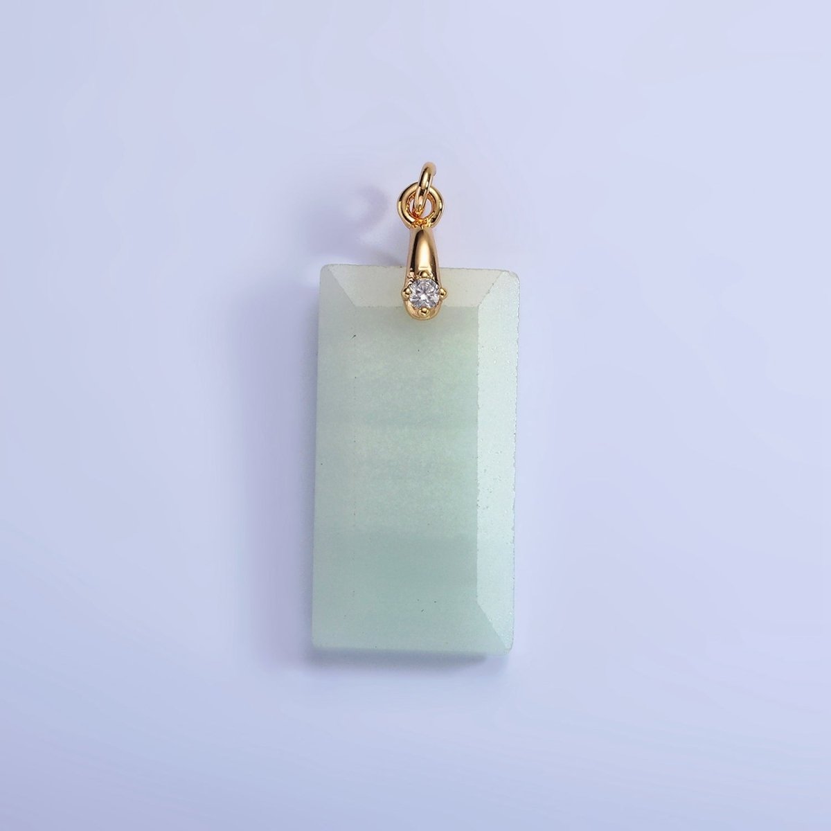 14K Gold Filled 30mm Natural Gemstone Rectangular Bar CZ Bail Pendant | AG288 - AG293