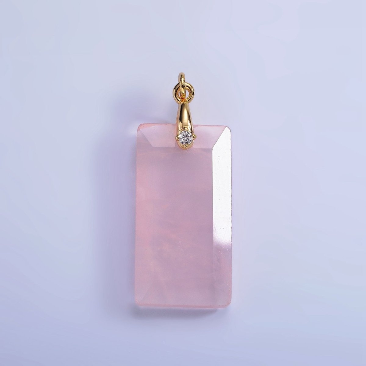 14K Gold Filled 30mm Natural Gemstone Rectangular Bar CZ Bail Pendant | AG288 - AG293