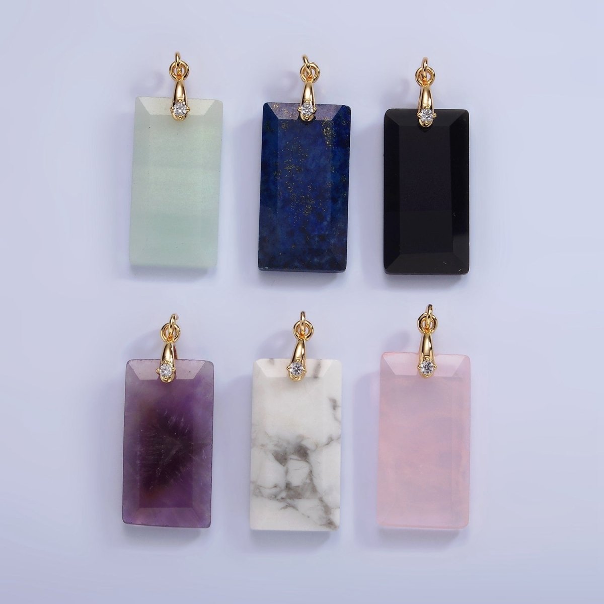 14K Gold Filled 30mm Natural Gemstone Rectangular Bar CZ Bail Pendant | AG288 - AG293
