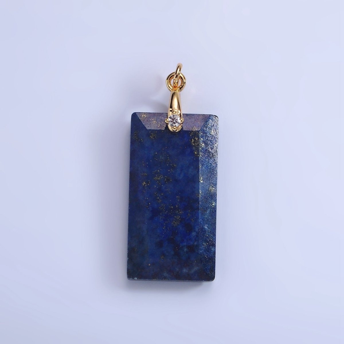 14K Gold Filled 30mm Natural Gemstone Rectangular Bar CZ Bail Pendant | AG288 - AG293