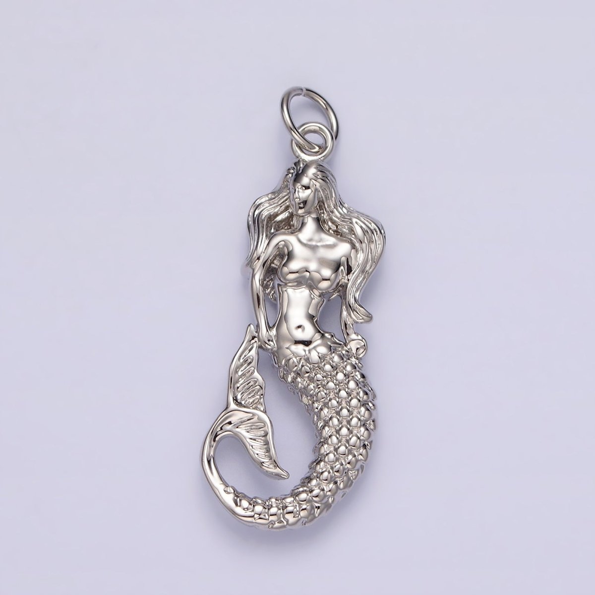 14K Gold Filled 30mm Ocean Sea Mermaid Textured Charm in Gold & Silver | N1506 N1510