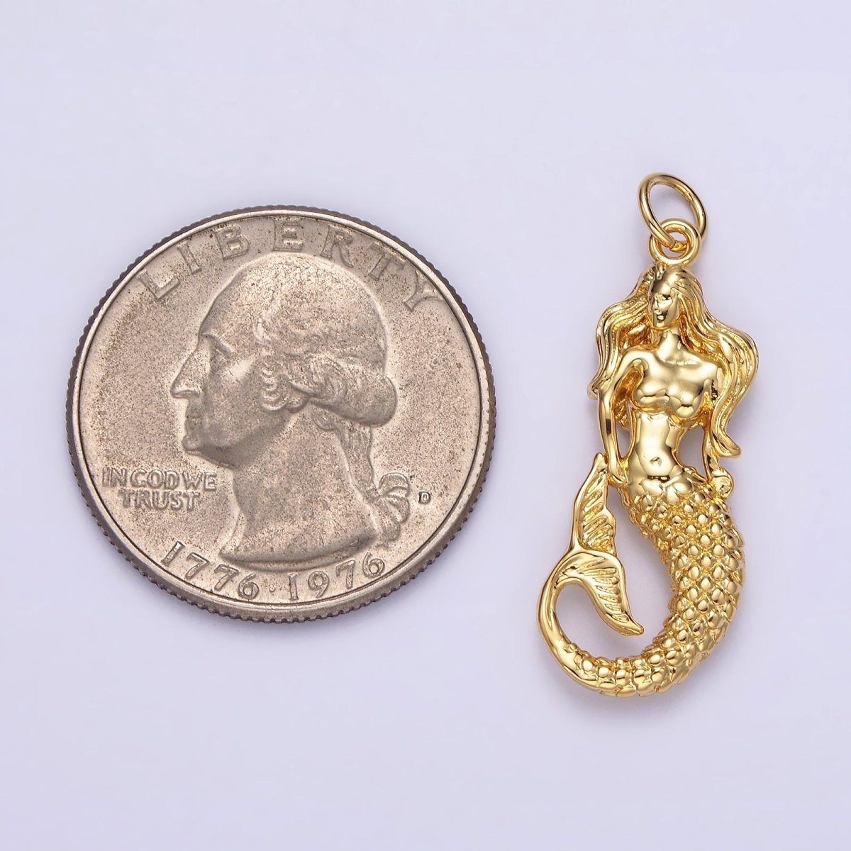 14K Gold Filled 30mm Ocean Sea Mermaid Textured Charm in Gold & Silver | N1506 N1510