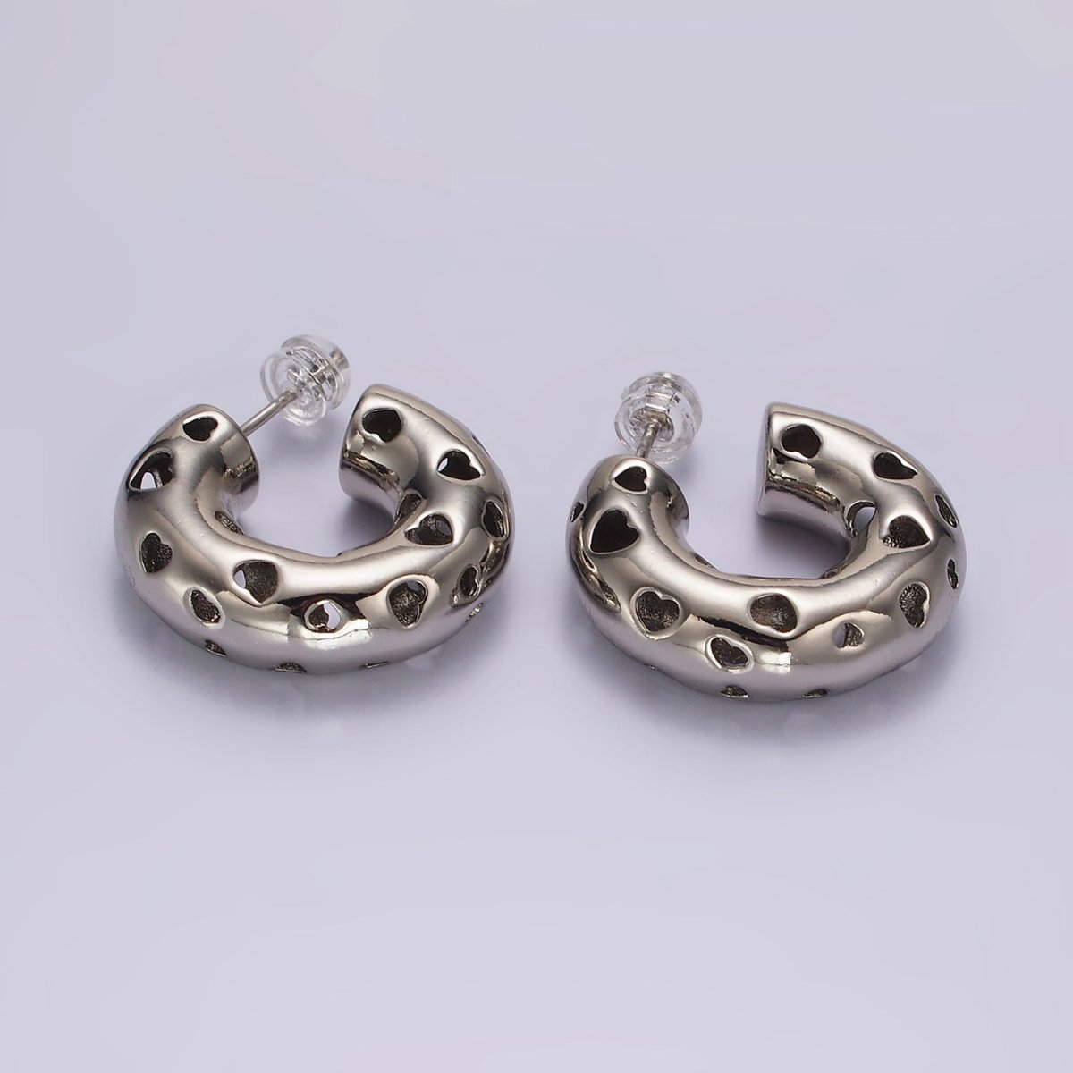 14K Gold Filled 30mm Open Heart C-Shaped Hoop Earrings in Gold & Silver | AE385 AE386