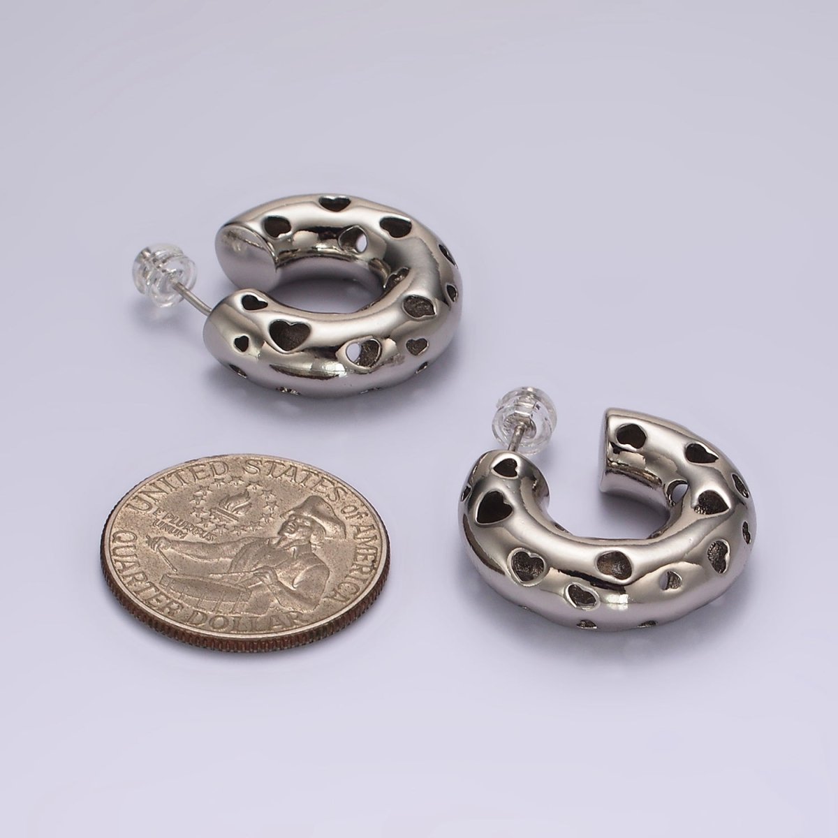 14K Gold Filled 30mm Open Heart C-Shaped Hoop Earrings in Gold & Silver | AE385 AE386