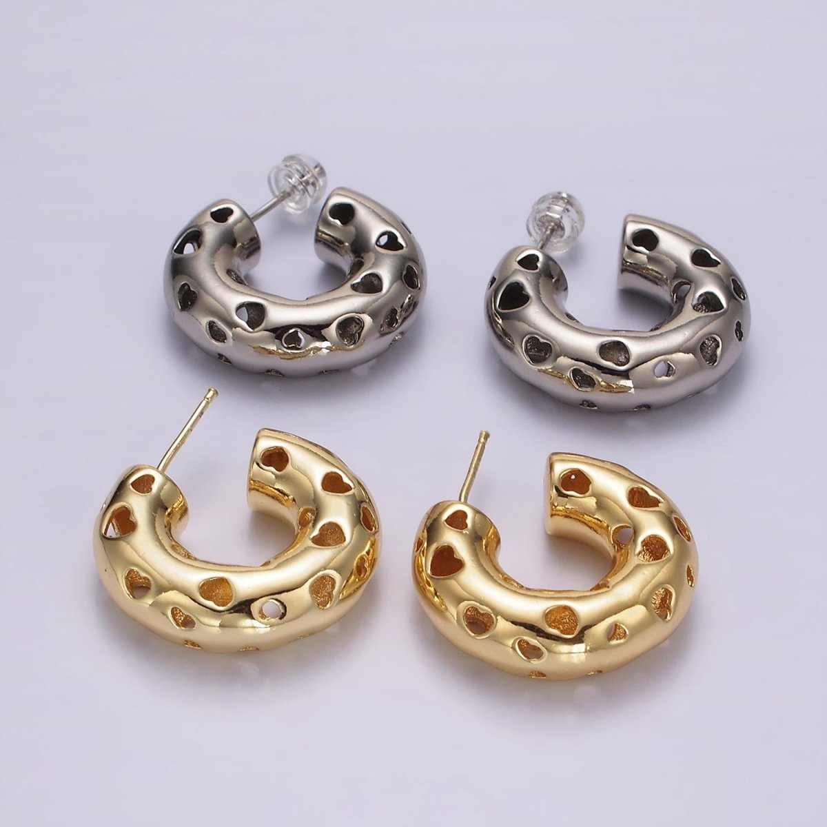 14K Gold Filled 30mm Open Heart C-Shaped Hoop Earrings in Gold & Silver | AE385 AE386