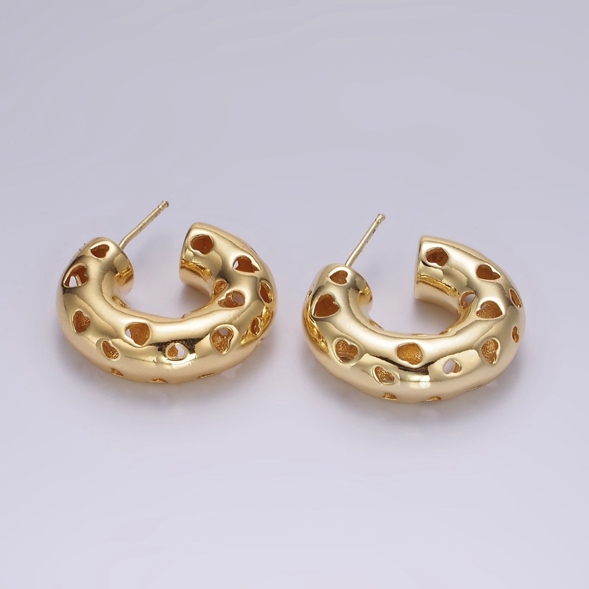 14K Gold Filled 30mm Open Heart C-Shaped Hoop Earrings in Gold & Silver | AE385 AE386