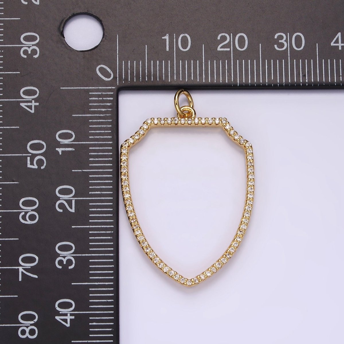 14K Gold Filled 30mm Open Micro Paved CZ Shield Crest Charm in Silver, Gold, Black | AG387 - AG389