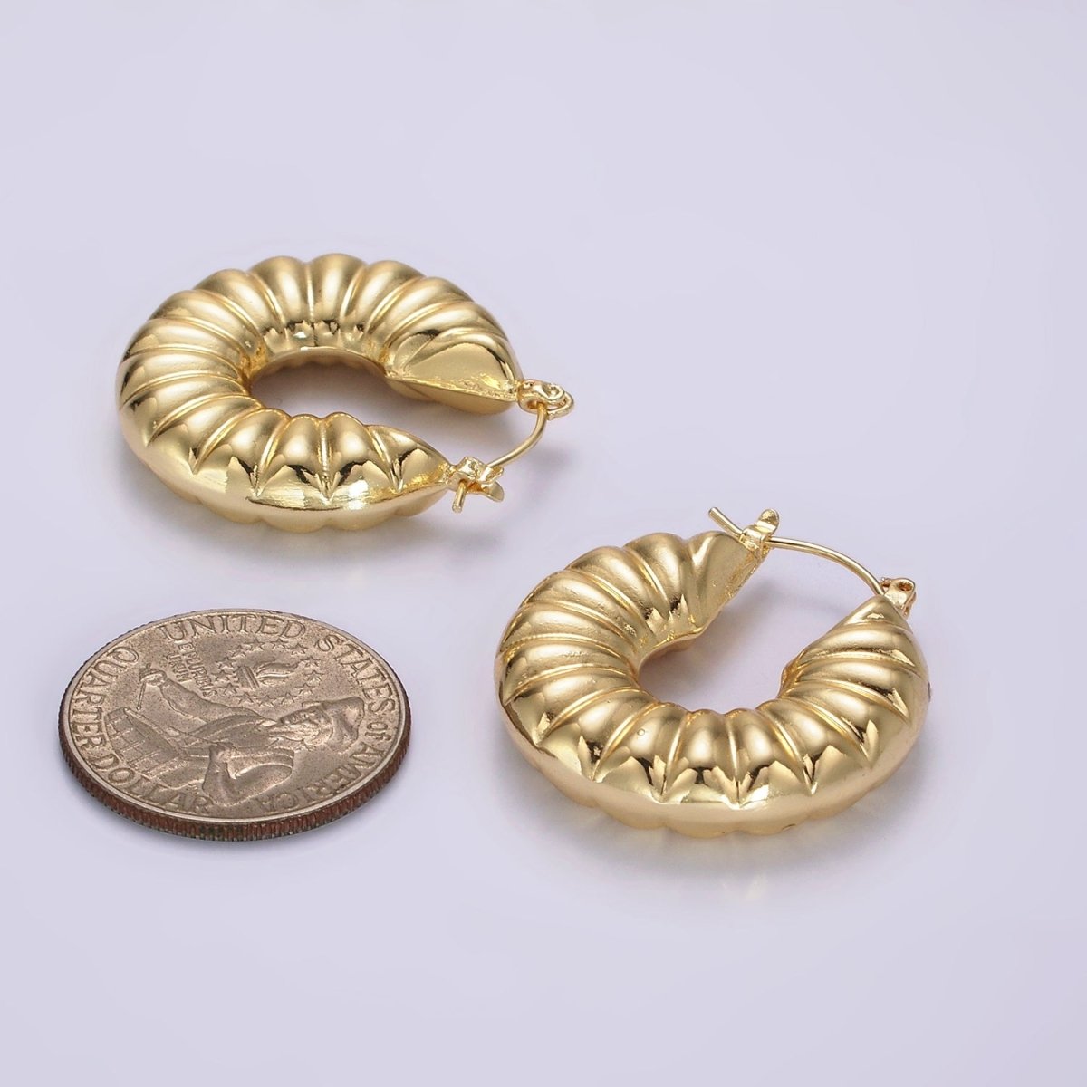 14K Gold Filled 30mm Puffed Chubby Croissant Latch Hoop Earrings | AE381 - DLUXCA